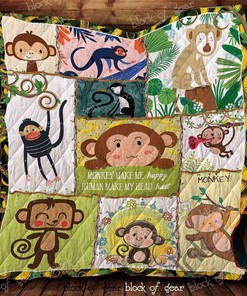Monkey Make Me Happy Human Make My Head Hurt Quilt Blanket Bedding Set