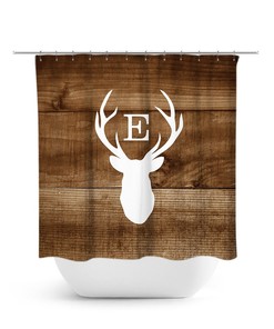 Monogram Shower Curtain, Cabin Decor, Rustic Bathroom Decor, Deer Head Antler Bathtub Curtain, Woodland Bathroom, Boy Bathroom