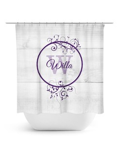 Monogram Shower Curtain, Farmhouse Bathroom Decor, Personalized Bath Curtain, White And Purple Bathroom, Girls Bathroom