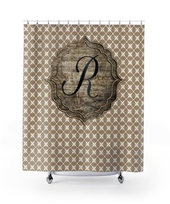 Monogram Shower Curtain, Vintage Farmhouse Shower Curtain, Rustic Bathroom Decor, Farmhouse Bathroom