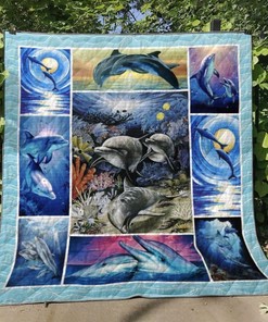 Moon Dolphin And Dolphin Couple Lo Quilt Blanket Bedding Set