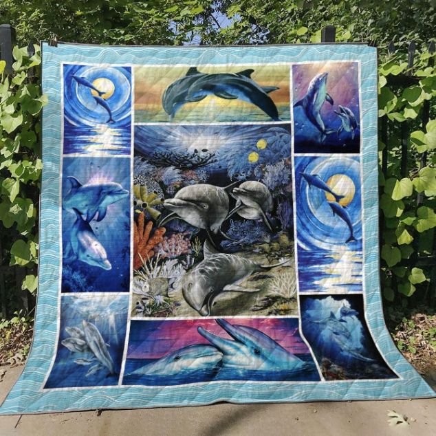 Moon Dolphin And Dolphin Couple Lo Quilt Blanket Bedding Set