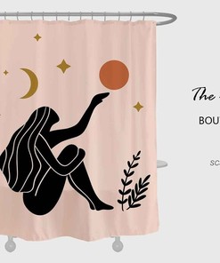 Moon Star And Sun Girl Pattern Shower Curtain, Waterproof And Washable Shower Curtains For Bath Curtain For Home Decor
