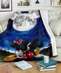Moonlight Mickey And Minnie Sherpa Fleece Blanket Gifts for Family, for Couple