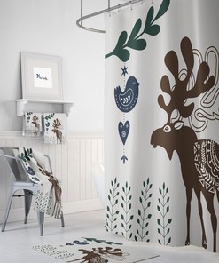 Moose Shower Curtain, Nordic Woodland Bathroom Decor