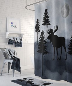 Moose Trees Shower Curtain, Bath, Towels, Multiple Variations Rustic Woodland