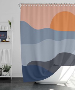 Morning Sunrise In Blue Mountain Shower Curtain, Minimalist Retro Landscape, Home Bathroom Set Decor