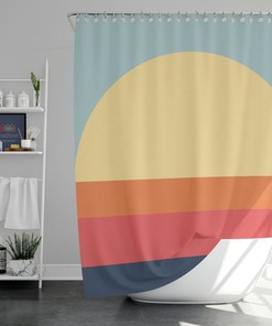 Morning Sunrise Minimalist Shower Curtain, Boho Bohemian Retro Home Bath Set Decor, House Warming Gift