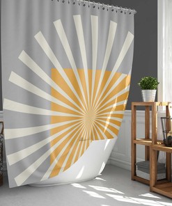 Morning Sunrise Shower Curtain, Mid-Century Vintage Minimalist Geometric, Home Bathroom Set Decor