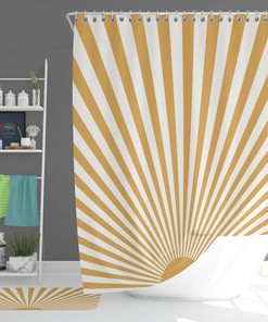 Morning Sunrise Shower Curtain, Minimalist Boho Sun Rays Fabric Bathroom Curtain, Bath Set Decor Accessories, House Warming Gift
