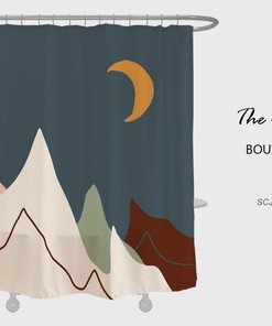 Mountain And Moon At Night Shower Curtain, Bathroom Set, Waterproof Washable Shower Curtains