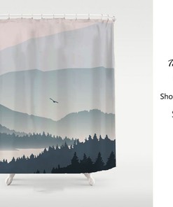 Mountain Water Blue Ink Painting Shower Curtain, Bathroom Home Decor