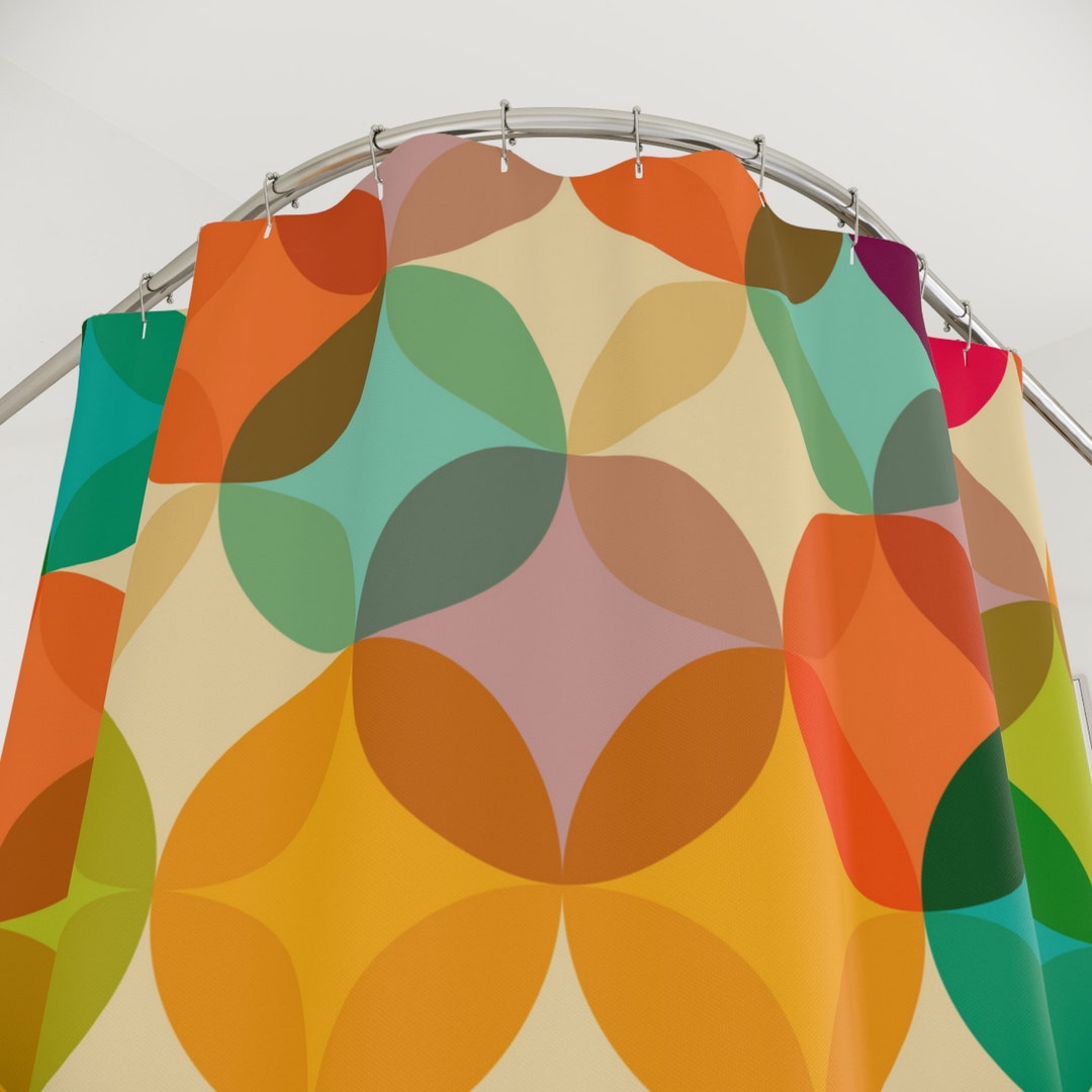 Multicolor Mid Century Mod Shower Curtain, Retro Midcentury Modern Abstract Geometric Bath Curtains, Eames Gift, 6 7 Bathroom Decor,