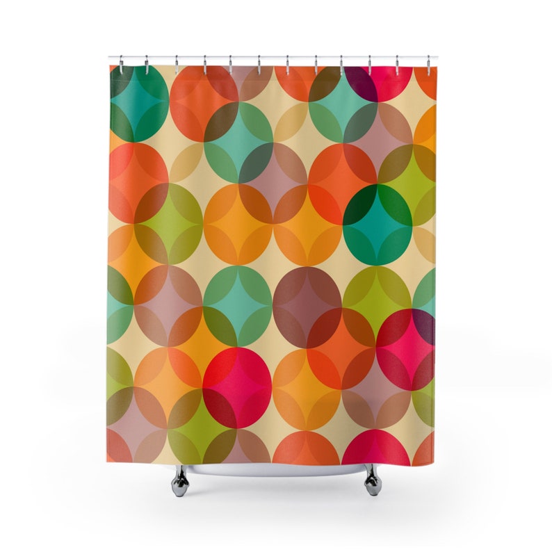 Multicolor Mid Century Mod Shower Curtain, Retro Midcentury Modern Abstract Geometric Bath Curtains, Eames Gift, 6 7 Bathroom Decor, - Image 2