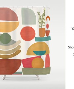 Multicolor Shower Curtain, Modern Minimalist Bohemian Bathroom Set, Designer Print Shower Curtain