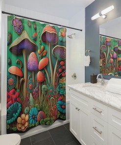 Mushroom Shower Curtain, Boho Mushroom Shower Curtain, Midcentury Modern Shower Curtain, Gothic, Cottage Core Bath Decor, Vintage Mushrooms