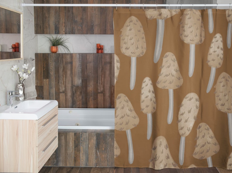 Mushroom Shower Curtain, Boho Mushroomcore Shower Accessory, Retro Bathroom Curtain, Mushroom Home Decor - Image 3