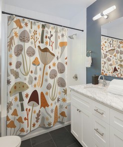 Mushroom Shower Curtain, Boho Shower Curtain, Mid Century Modern Shower Curtain