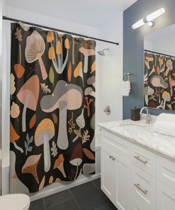 Mushroom Shower Curtain, Boho Shower Curtain, Midcentury Modern Shower Curtain, Cottage Core Bathroom Decor