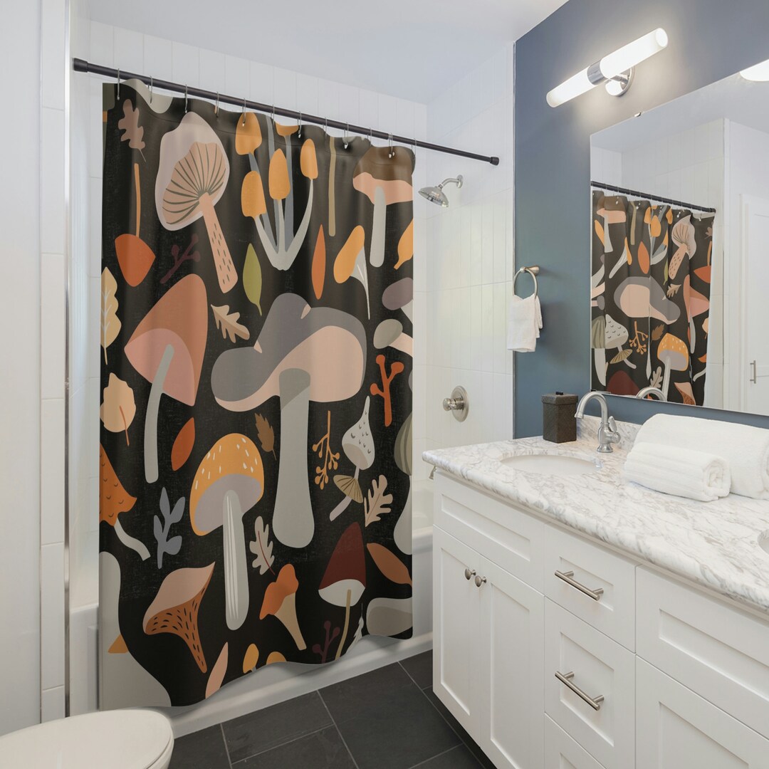 Mushroom Shower Curtain, Boho Shower Curtain, Midcentury Modern Shower Curtain, Cottage Core Bathroom Decor