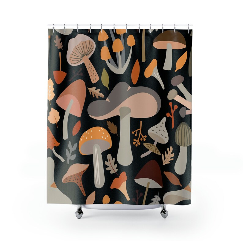Mushroom Shower Curtain, Boho Shower Curtain, Midcentury Modern Shower Curtain, Cottage Core Bathroom Decor - Image 2
