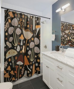 Mushroom Shower Curtain, Boho Shower Curtain, Midcentury Modern Shower Curtain