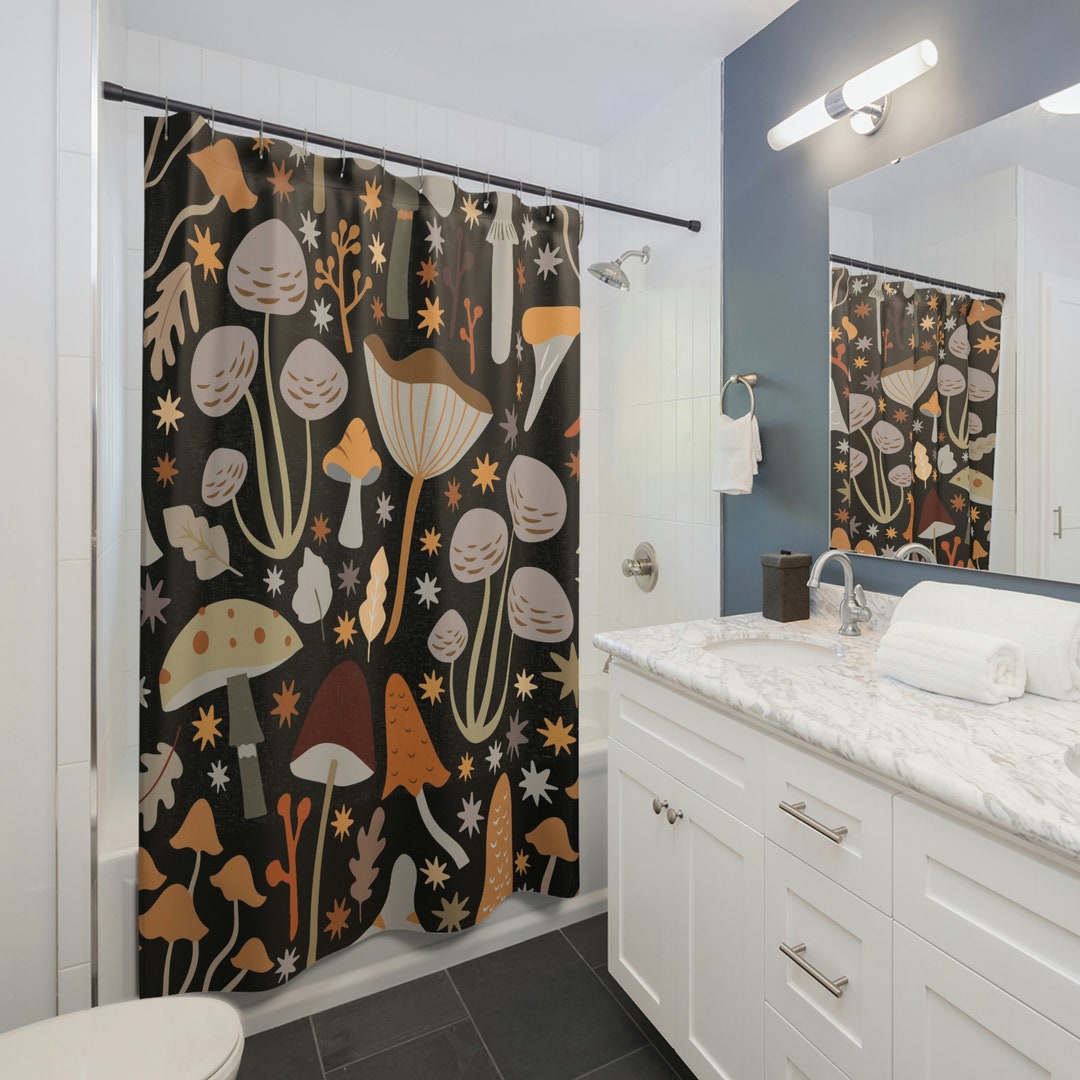 Mushroom Shower Curtain, Boho Shower Curtain, Midcentury Modern Shower Curtain