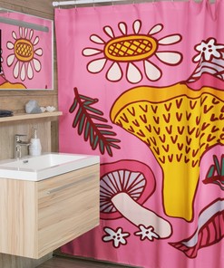 Mushroom Shower Curtain, Groovy 60's 70's Hippie Shower Accessory, Mushroom Mid Century Modern Shower Curtain