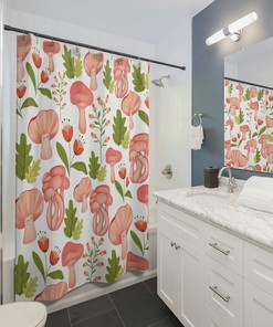 Mushroom Shower Curtain, Mushroom Bathroom Curtain, Midcentury Modern Shower Curtain, Boho Shower Curtain, Cottage core Bathroom