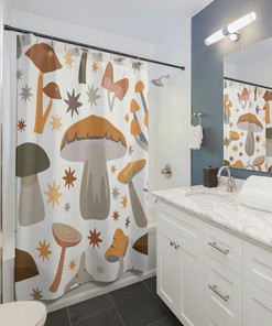 Mushrooms Shower Curtain, Boho Shower Curtain, Midcentury Modern Shower Curtain, Gothic, Cottage Core Bathroom Decor
