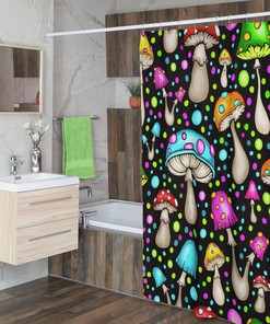 Mushrooms Shower Curtain, Groovy 60's 70's Hippie Shower Accessory, Retro Bathroom Curtain, Mushroomcore Cottagecore