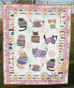 Mustache Babies Cat Quilt Blanket Bedding Set