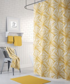 Mustard Floral Shower Curtain, Yellow Bathroom Decor