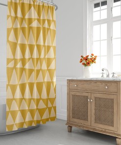 Mustard Minimalist Mid-Century Abstract Triangle Shower Curtain