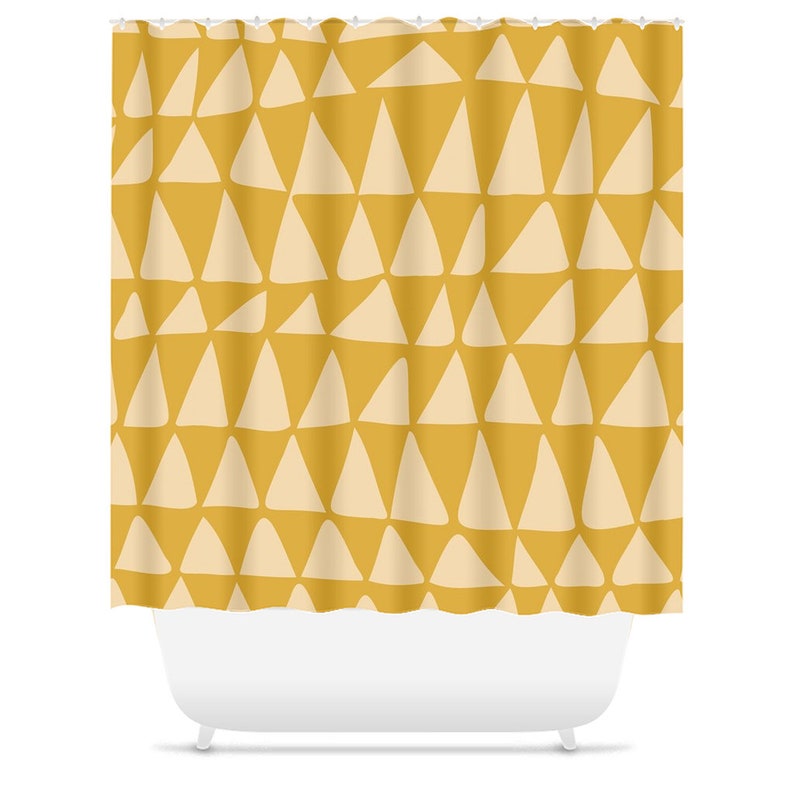 Mustard Minimalist Mid-Century Abstract Triangle Shower Curtain - Image 3