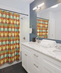 Mustard Yellow Shower Curtain, Mint Green Decor, Mid Century Modern, Retro Bathroom Decor, Home Decor Bathroom
