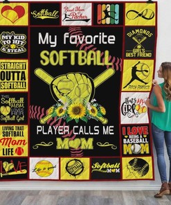 My Favorite Softball Player Calls Me Mom Great Quilt Blanket Bedding Set