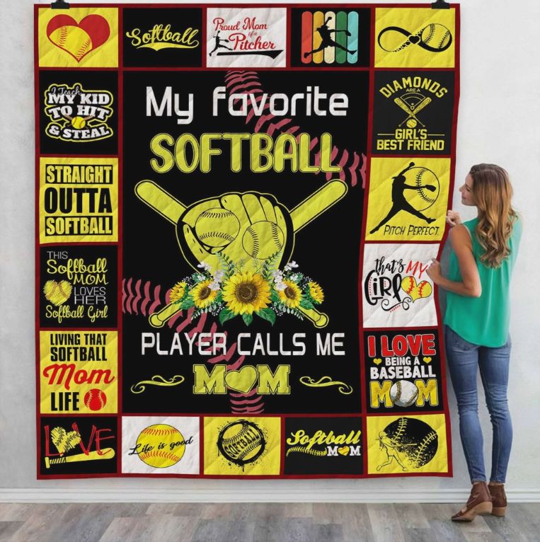My Favorite Softball Player Calls Me Mom Great Quilt Blanket Bedding Set