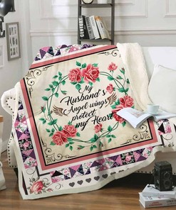 My Husband's Angel Wings Protect My Heart Quilt Blanket Bedding Set