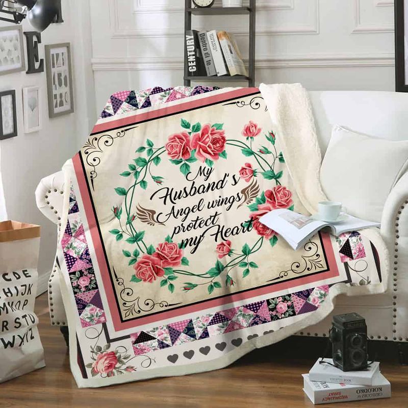 My Husband's Angel Wings Protect My Heart Quilt Blanket Bedding Set