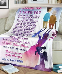 My Wonderful Mom I Love You Son Sherpa Fleece Blanket Gifts for Family, for Couple