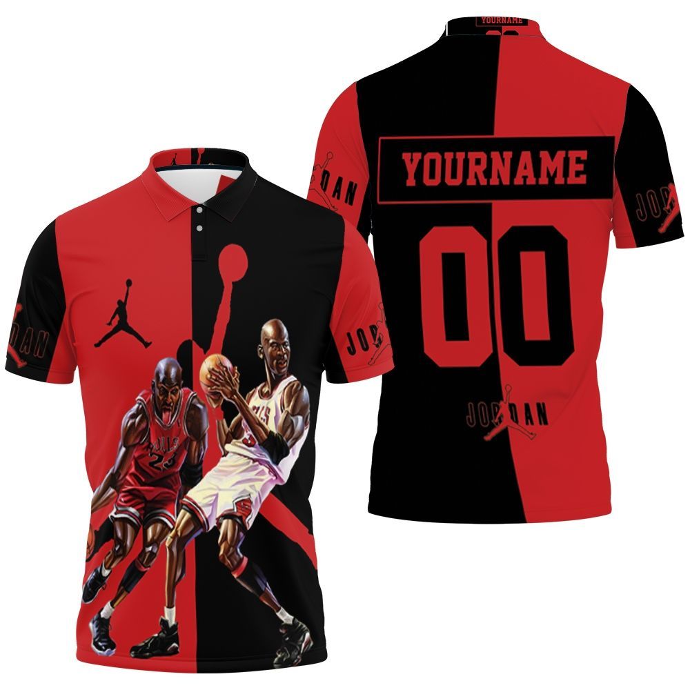 NBA Chicago Bulls Custom Name Number Red Black Jordan 23 Polo Shirt V2
