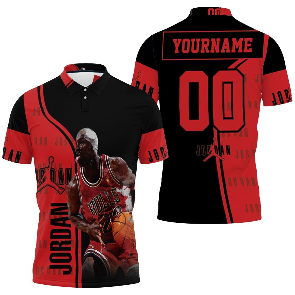 NBA Chicago Bulls Custom Name Number Red Black Jordan 23 Polo Shirt V3