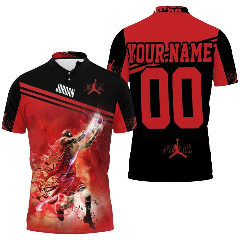 NBA Chicago Bulls Custom Name Number Red Black Legend Michael Jordan 23 Polo Shirt