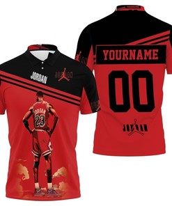 NBA Chicago Bulls Custom Name Number Red Black Standinds Michael Jordan 23 Polo Shirt