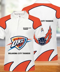 NBA Oklahoma City Thunder White Orange Polo Shirt