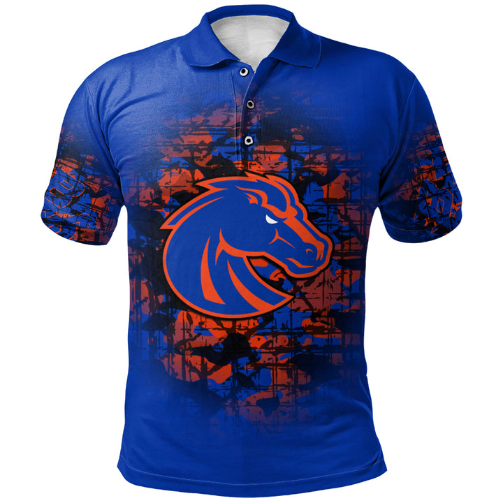 NCAA Boise State Broncos Custom Text Number Blue Orange Camo Vintage Polo Shirt