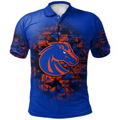 NCAA Boise State Broncos Custom Text Number Blue Orange Camo Vintage Polo Shirt - Image 2