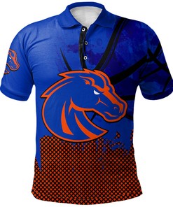 NCAA Boise State Broncos Custom Text Number Blue Orange Grunge Pattern Polo Shirt