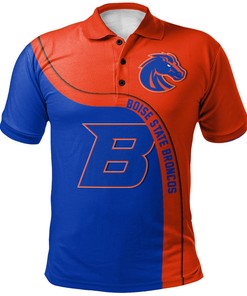 NCAA Boise State Broncos Custom Text Number Orange Bllue Curve Polo Shirt
